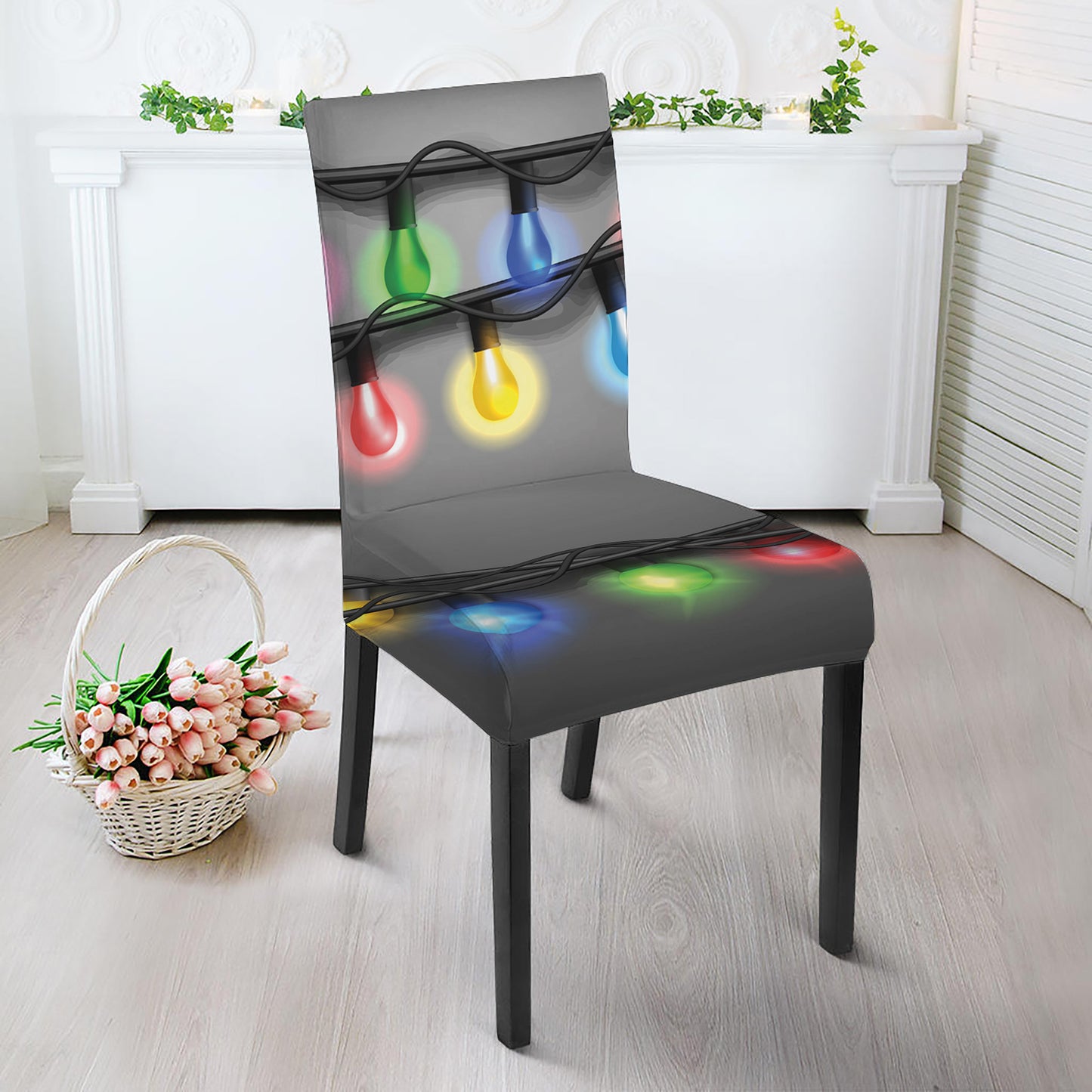 Christmas Holiday Lights Print Dining Chair Slipcover