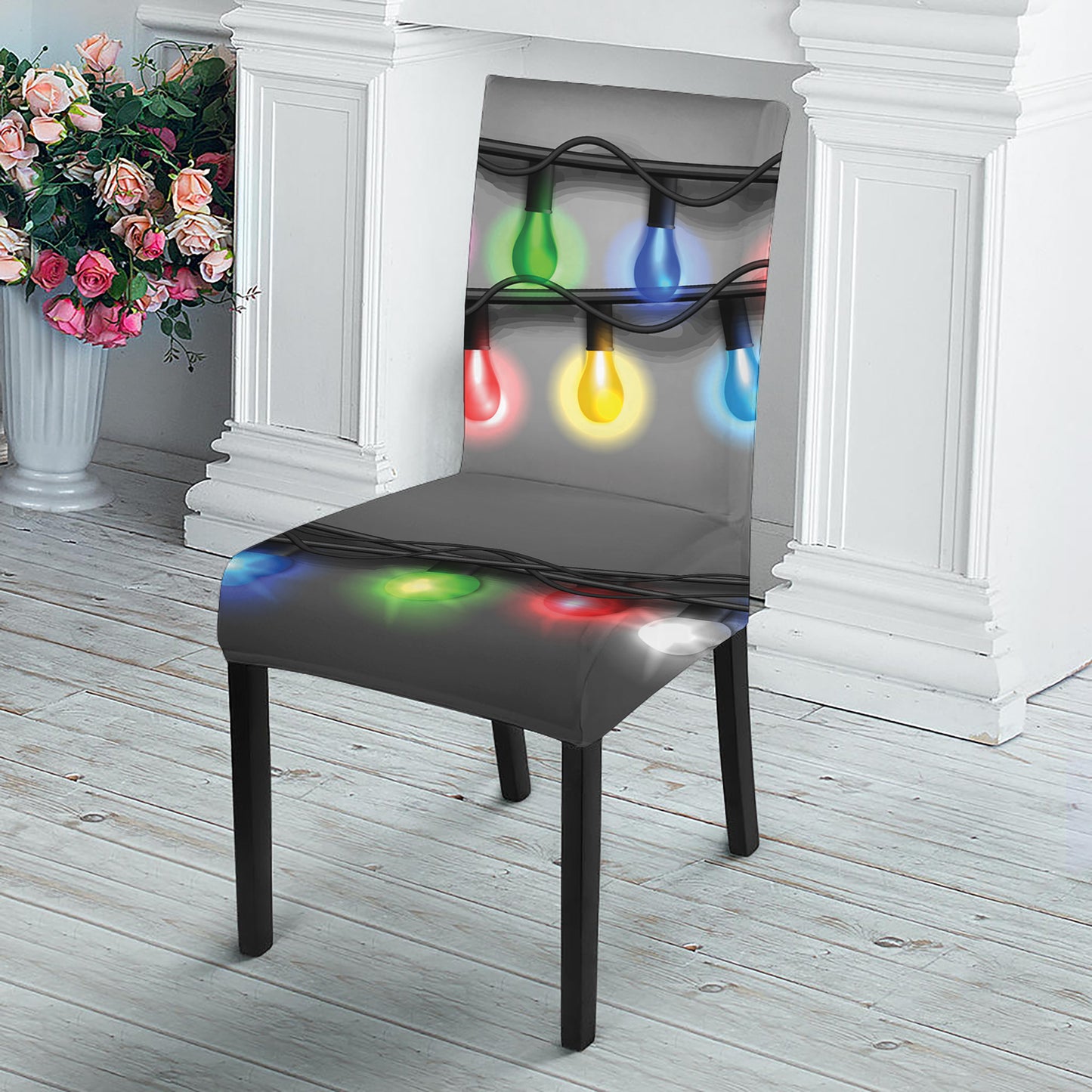 Christmas Holiday Lights Print Dining Chair Slipcover
