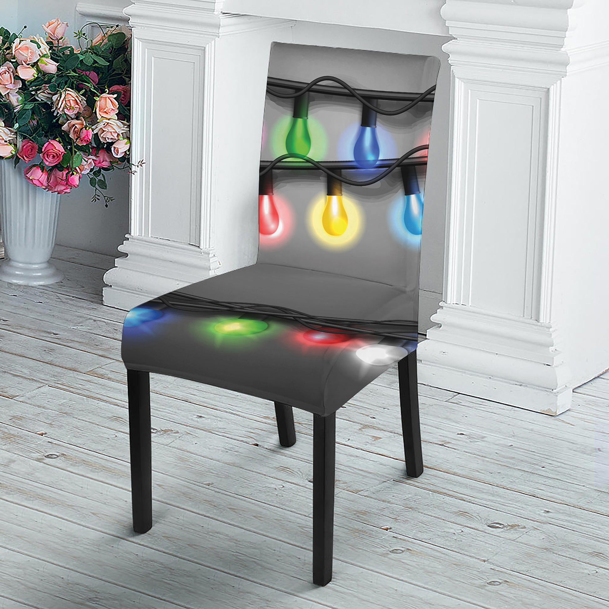 Christmas Holiday Lights Print Dining Chair Slipcover