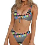 Christmas Holiday Lights Print Front Bow Tie Bikini