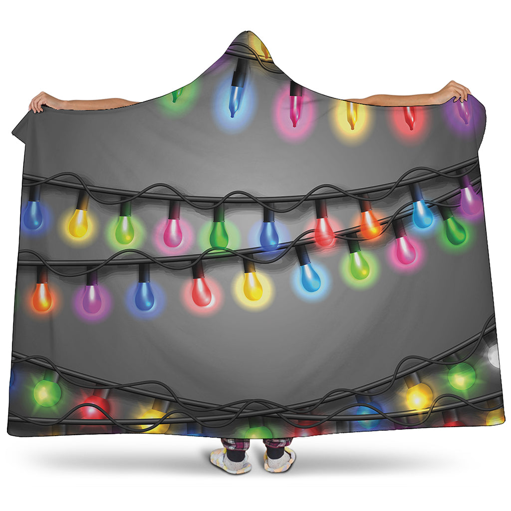 Christmas Holiday Lights Print Hooded Blanket