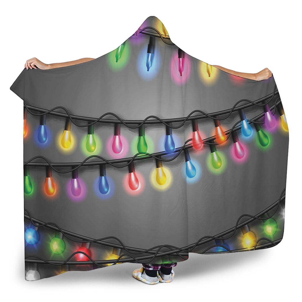 Christmas Holiday Lights Print Hooded Blanket