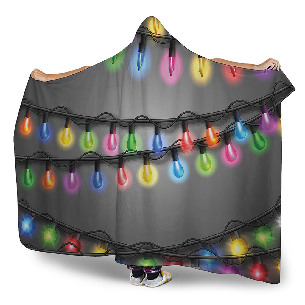 Christmas Holiday Lights Print Hooded Blanket