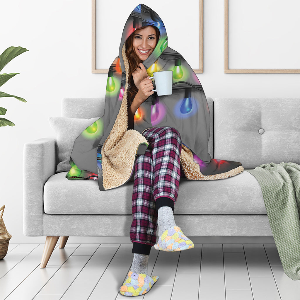 Christmas Holiday Lights Print Hooded Blanket
