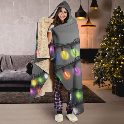 Christmas Holiday Lights Print Hooded Blanket