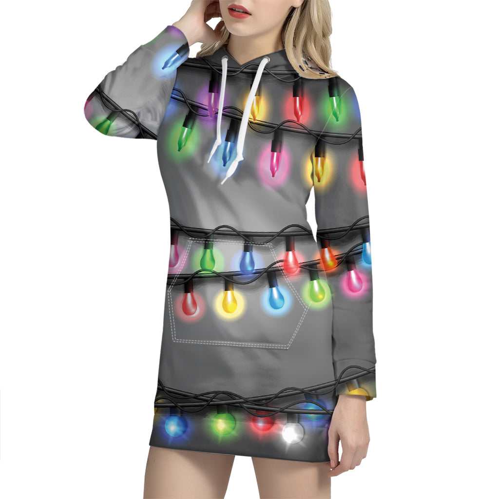 Christmas Holiday Lights Print Hoodie Dress