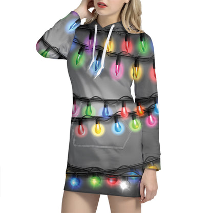 Christmas Holiday Lights Print Hoodie Dress