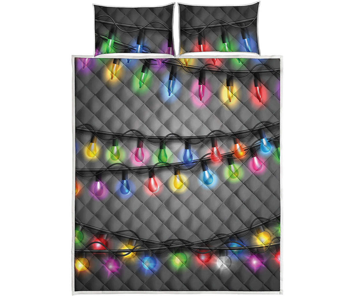 Christmas Holiday Lights Print Quilt Bed Set