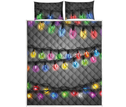 Christmas Holiday Lights Print Quilt Bed Set
