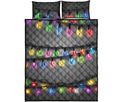 Christmas Holiday Lights Print Quilt Bed Set