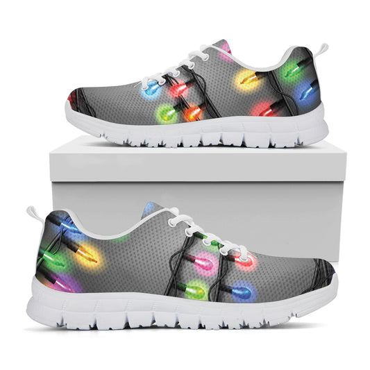 Christmas Holiday Lights Print White Sneakers