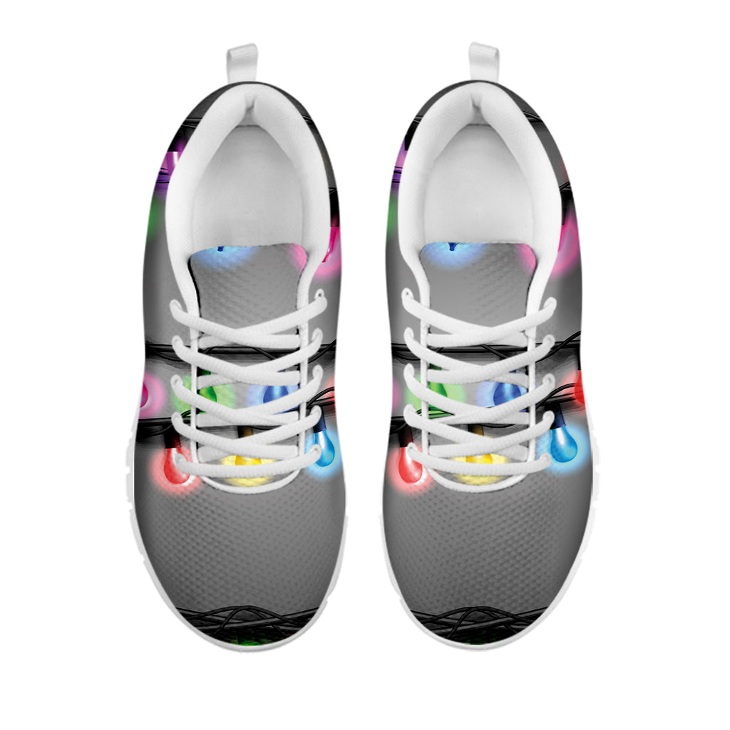 Christmas Holiday Lights Print White Sneakers