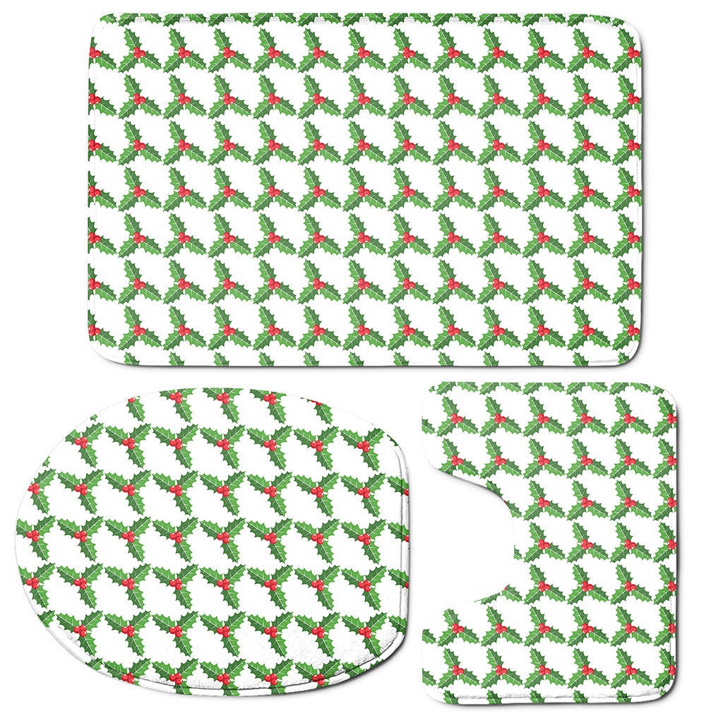 Christmas Holly Berry Pattern Print 3 Piece Bath Mat Set