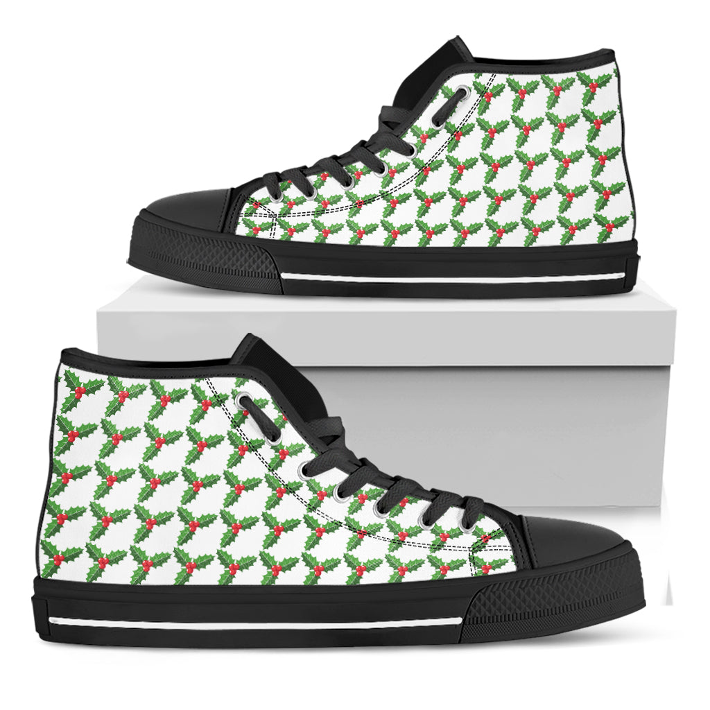 Christmas Holly Berry Pattern Print Black High Top Shoes