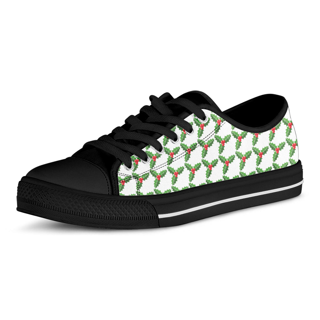 Christmas Holly Berry Pattern Print Black Low Top Shoes