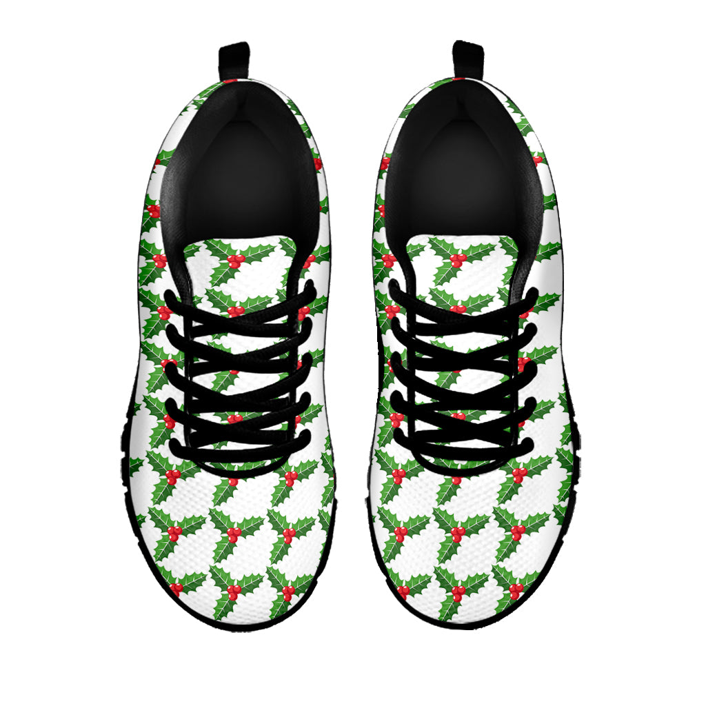 Christmas Holly Berry Pattern Print Black Sneakers