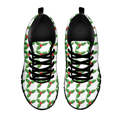 Christmas Holly Berry Pattern Print Black Sneakers