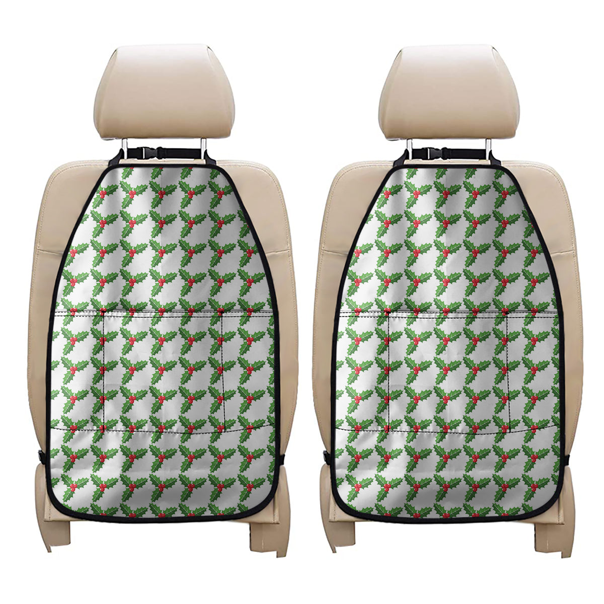 Christmas Holly Berry Pattern Print Car Seat Organizers