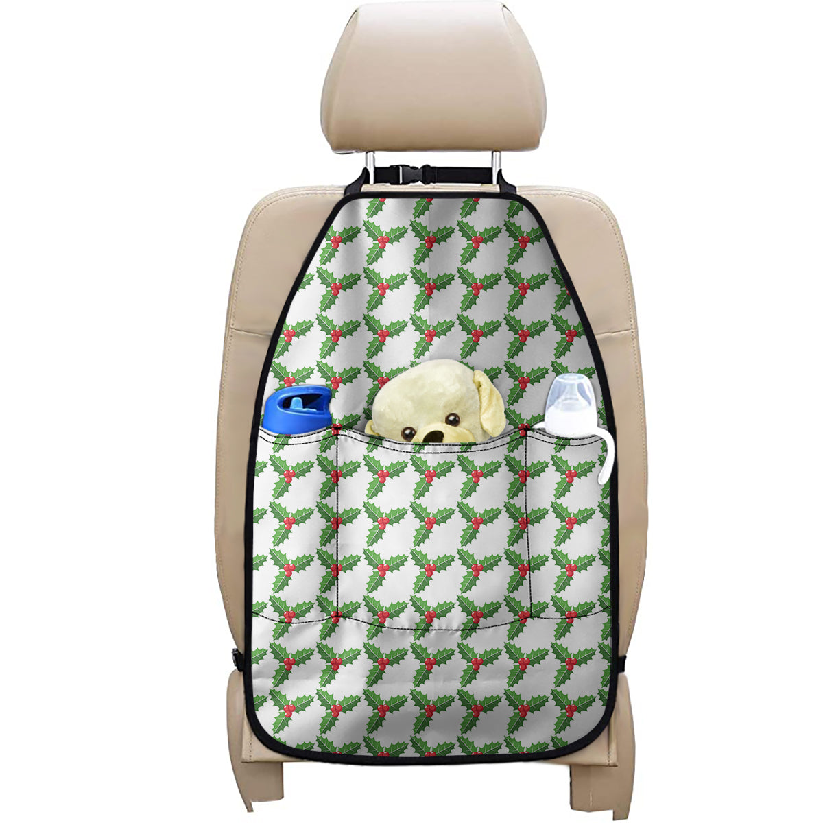 Christmas Holly Berry Pattern Print Car Seat Organizers