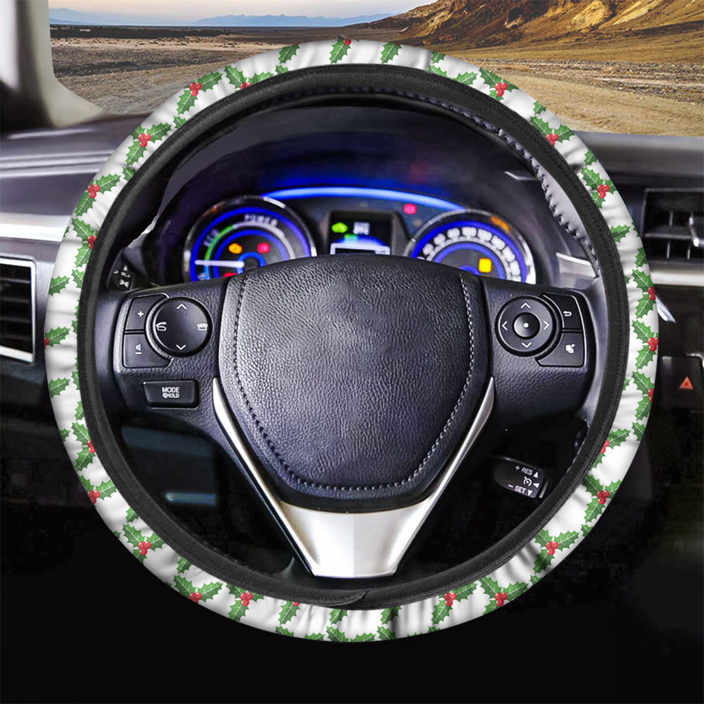 Christmas Holly Berry Pattern Print Car Steering Wheel Cover