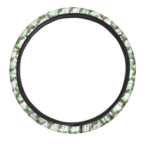 Christmas Holly Berry Pattern Print Car Steering Wheel Cover