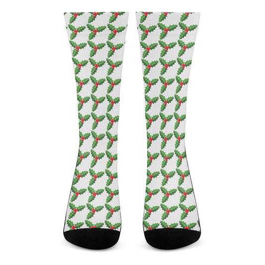 Christmas Holly Berry Pattern Print Crew Socks