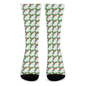 Christmas Holly Berry Pattern Print Crew Socks