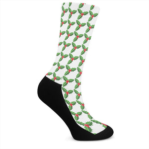 Christmas Holly Berry Pattern Print Crew Socks