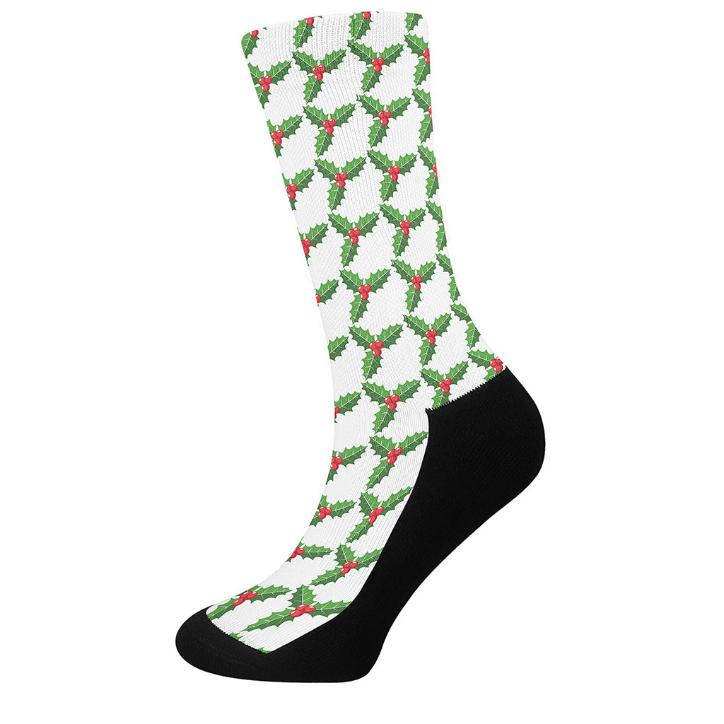 Christmas Holly Berry Pattern Print Crew Socks