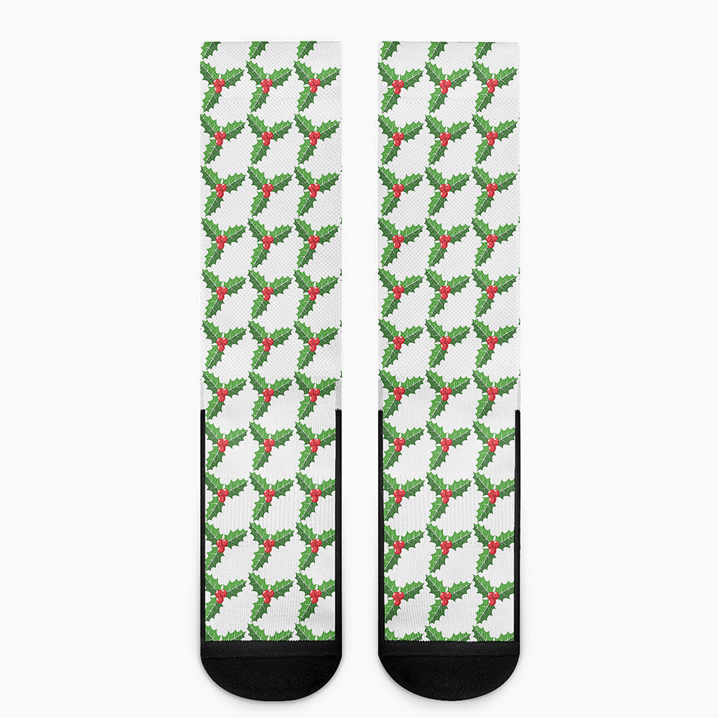 Christmas Holly Berry Pattern Print Crew Socks