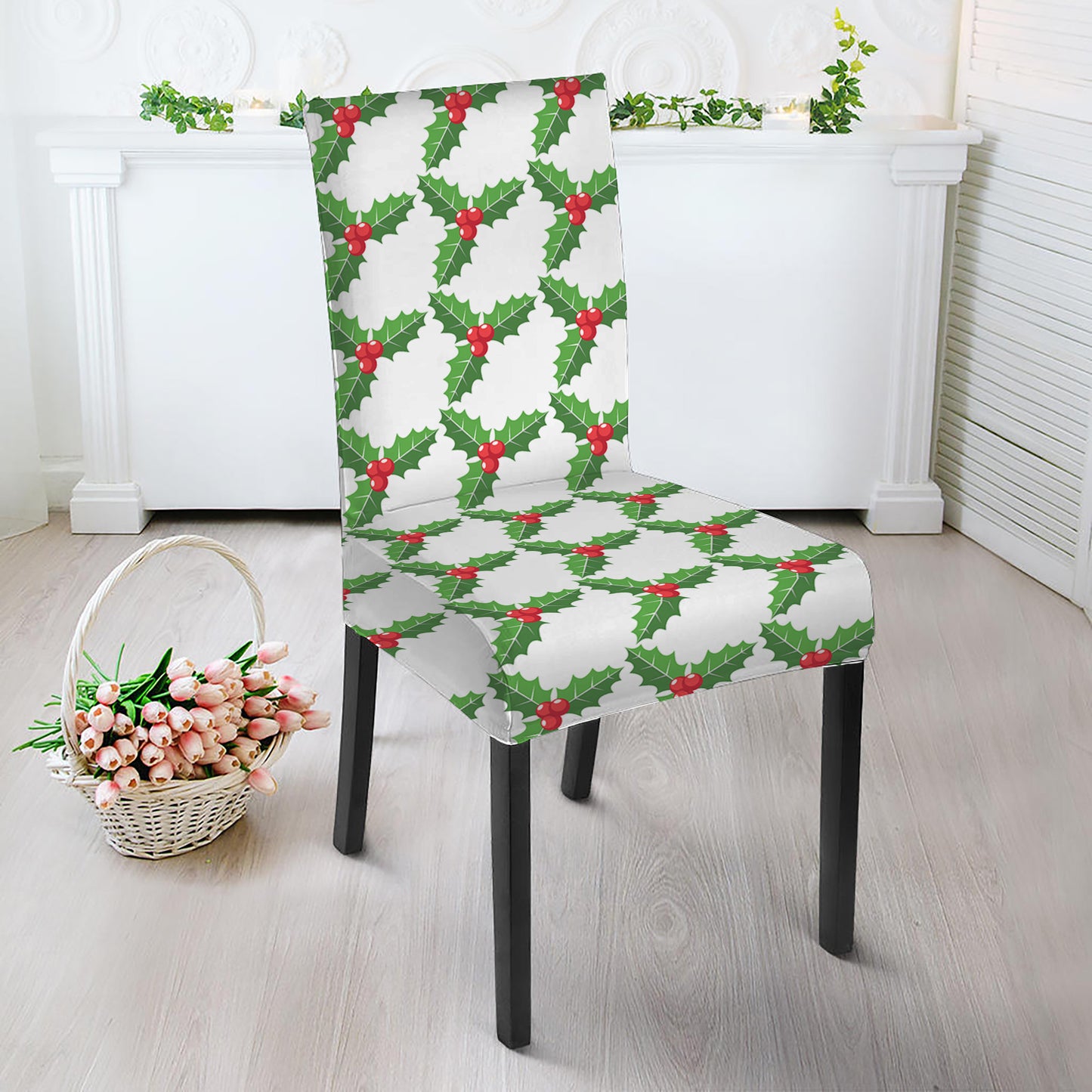 Christmas Holly Berry Pattern Print Dining Chair Slipcover