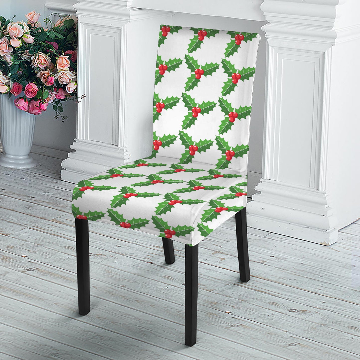 Christmas Holly Berry Pattern Print Dining Chair Slipcover