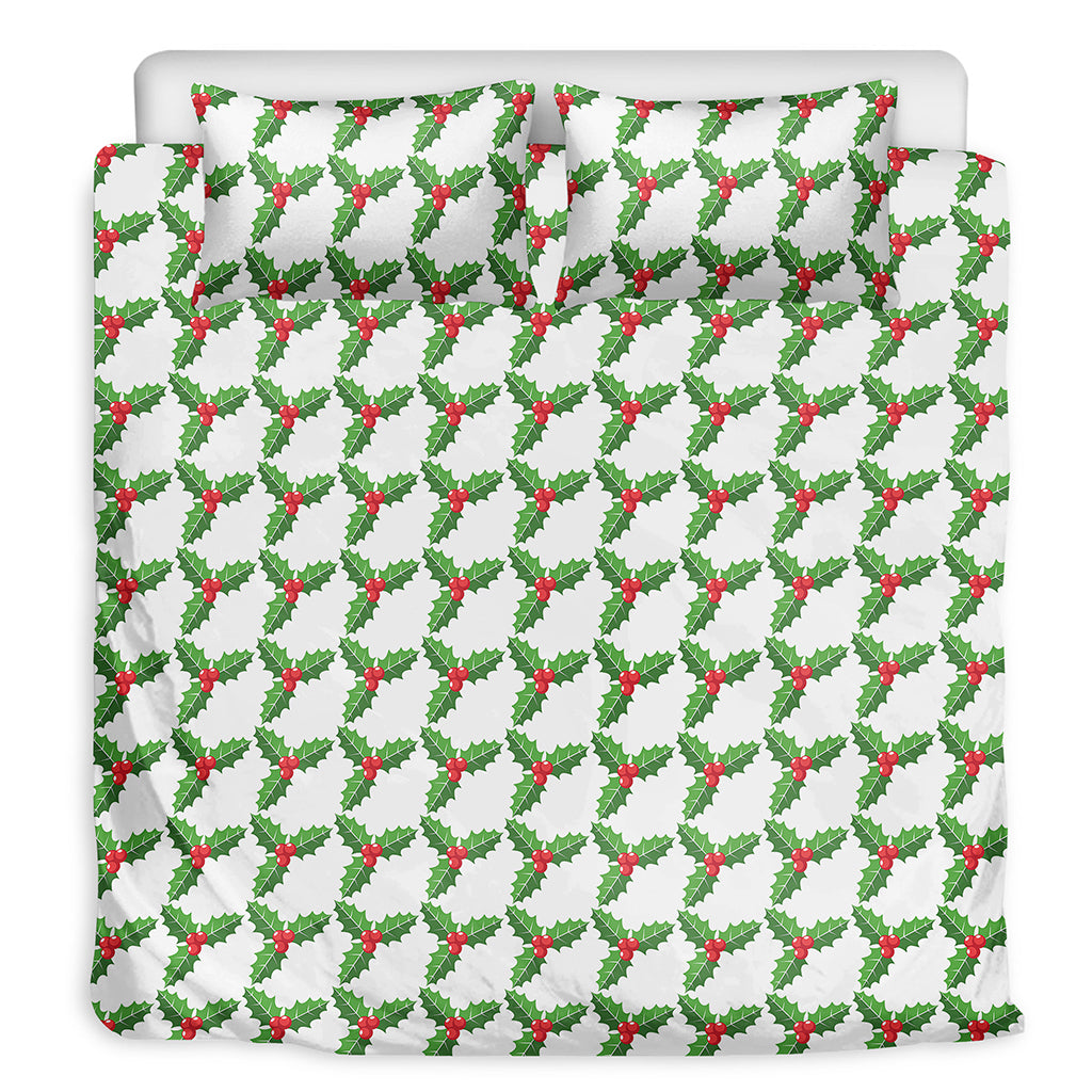 Christmas Holly Berry Pattern Print Duvet Cover Bedding Set