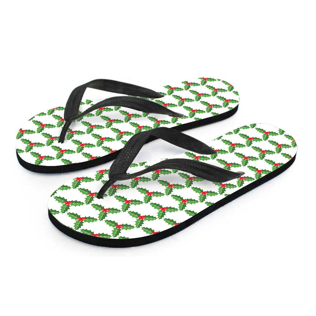 Christmas Holly Berry Pattern Print Flip Flops