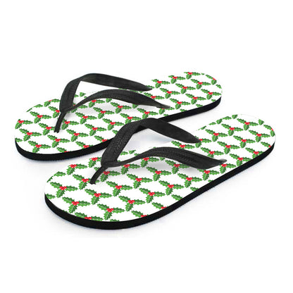 Christmas Holly Berry Pattern Print Flip Flops