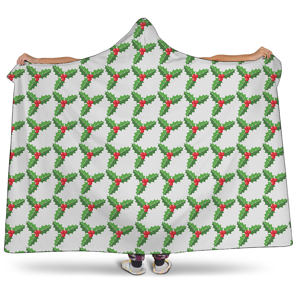 Christmas Holly Berry Pattern Print Hooded Blanket