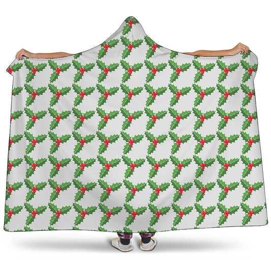 Christmas Holly Berry Pattern Print Hooded Blanket