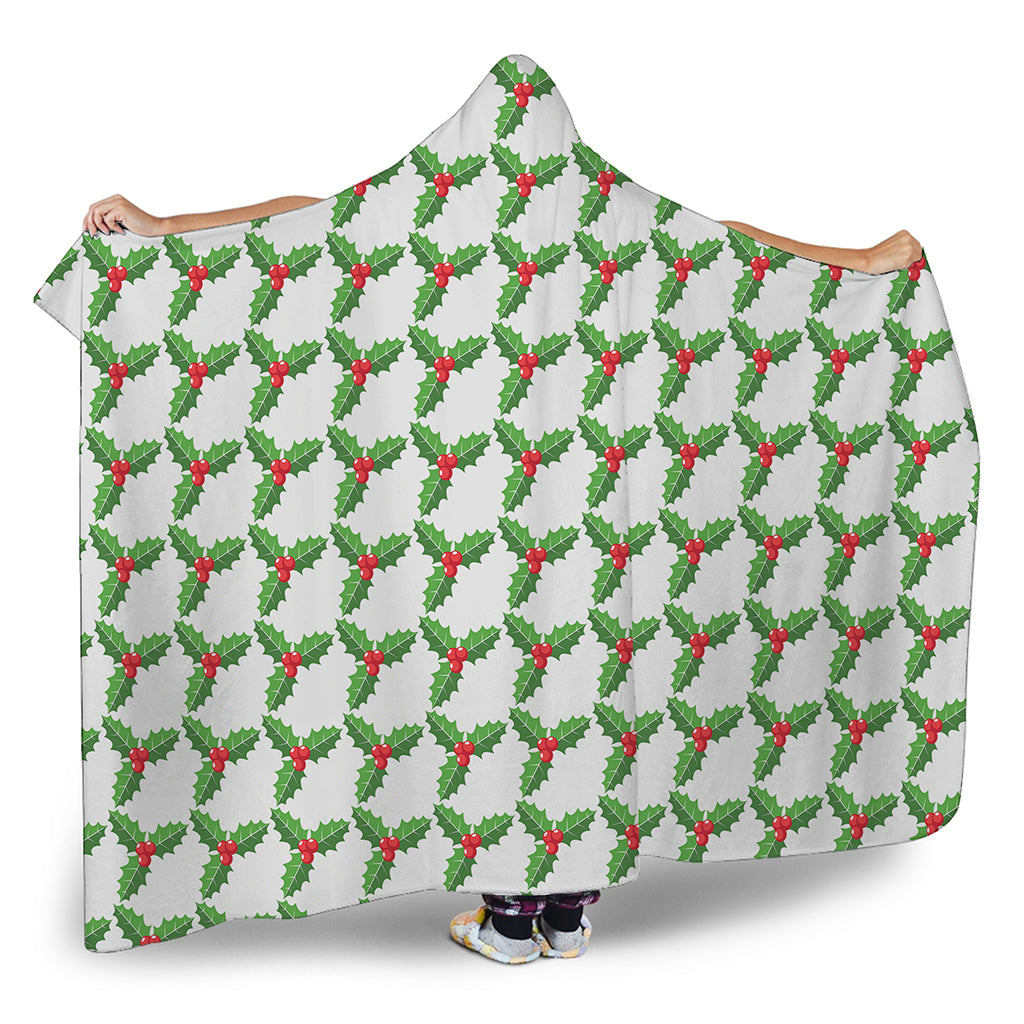 Christmas Holly Berry Pattern Print Hooded Blanket