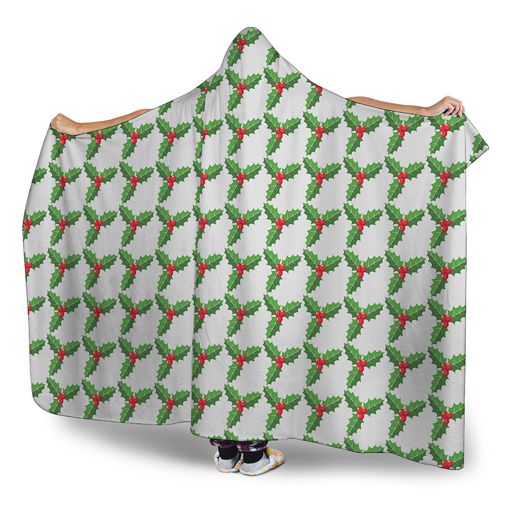 Christmas Holly Berry Pattern Print Hooded Blanket