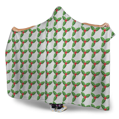 Christmas Holly Berry Pattern Print Hooded Blanket