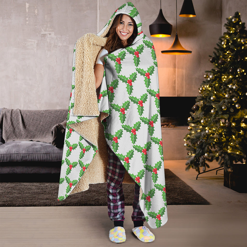 Christmas Holly Berry Pattern Print Hooded Blanket
