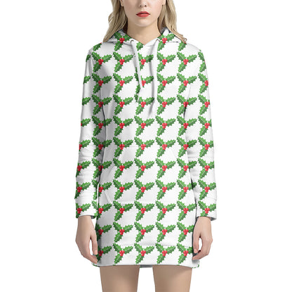 Christmas Holly Berry Pattern Print Hoodie Dress