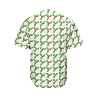 Christmas Holly Berry Pattern Print Men's Baseball Jersey