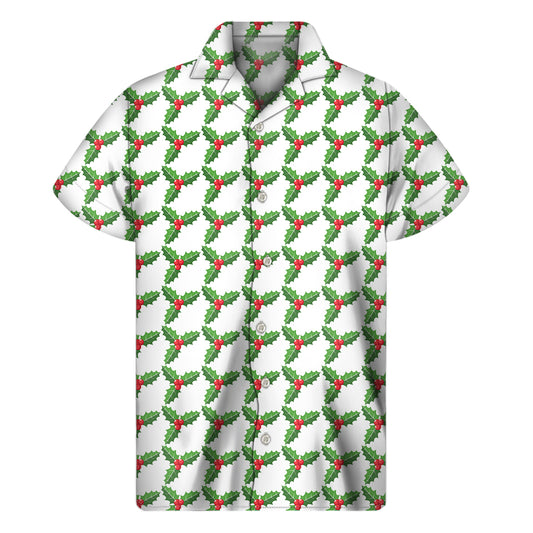 Christmas Holly Berry Pattern Print Men's Short Sleeve Shirt