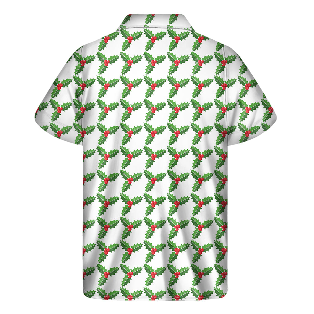 Christmas Holly Berry Pattern Print Men's Short Sleeve Shirt