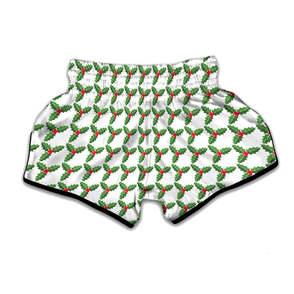Christmas Holly Berry Pattern Print Muay Thai Boxing Shorts