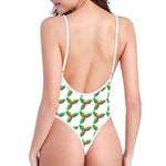 Christmas Holly Berry Pattern Print One Piece High Cut Swimsuit