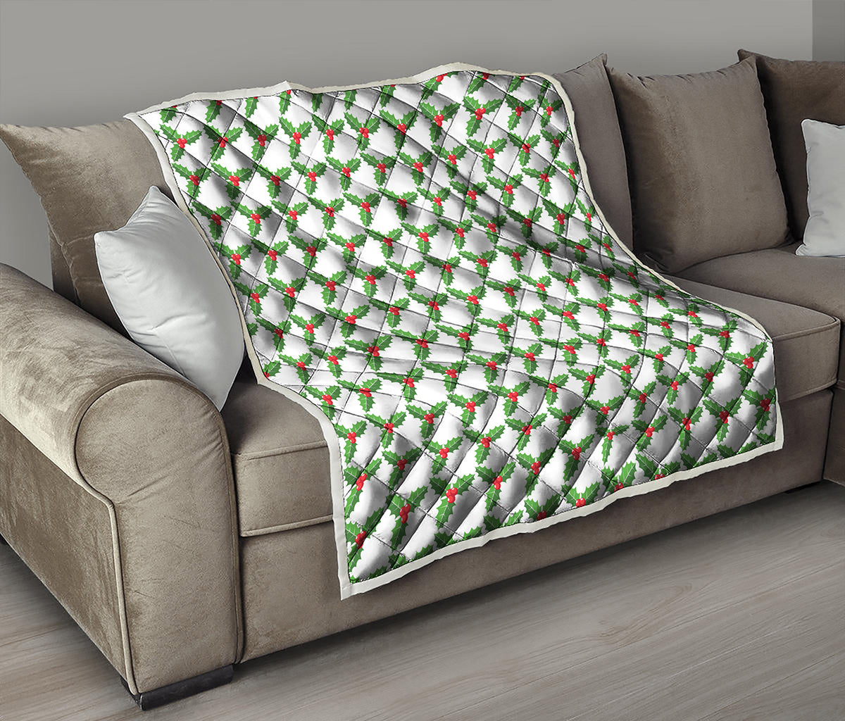 Christmas Holly Berry Pattern Print Quilt