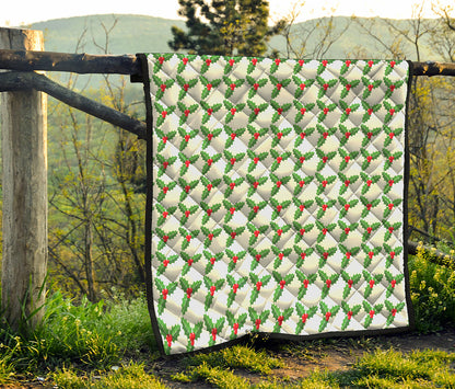 Christmas Holly Berry Pattern Print Quilt