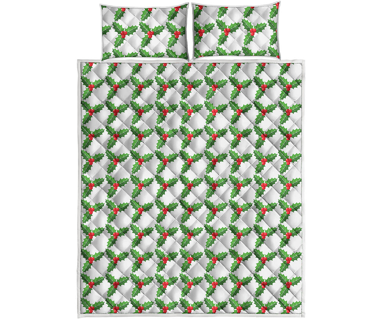 Christmas Holly Berry Pattern Print Quilt Bed Set